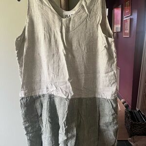 Flax by Angelhart Sleeveless vintage Linen Mini Dress Light Beige/Olive